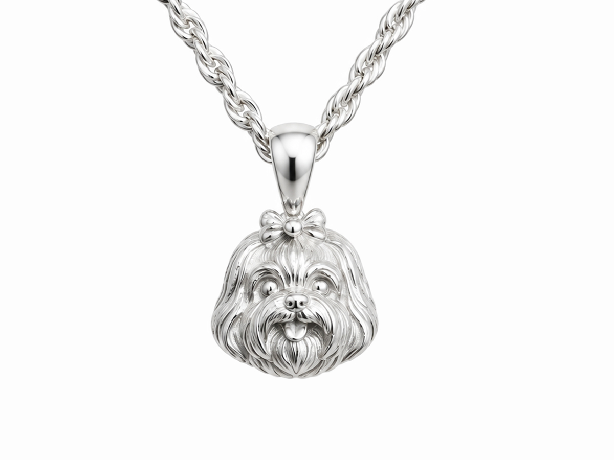 Maltese Dog Portrait S925 Sterling Silver Pendant