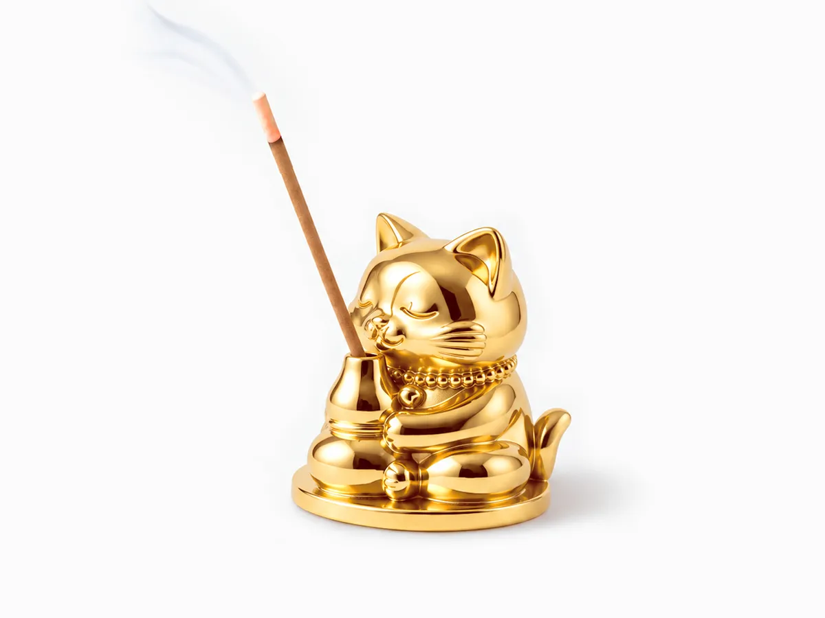 Lucky Brass Cat Incense Burner
