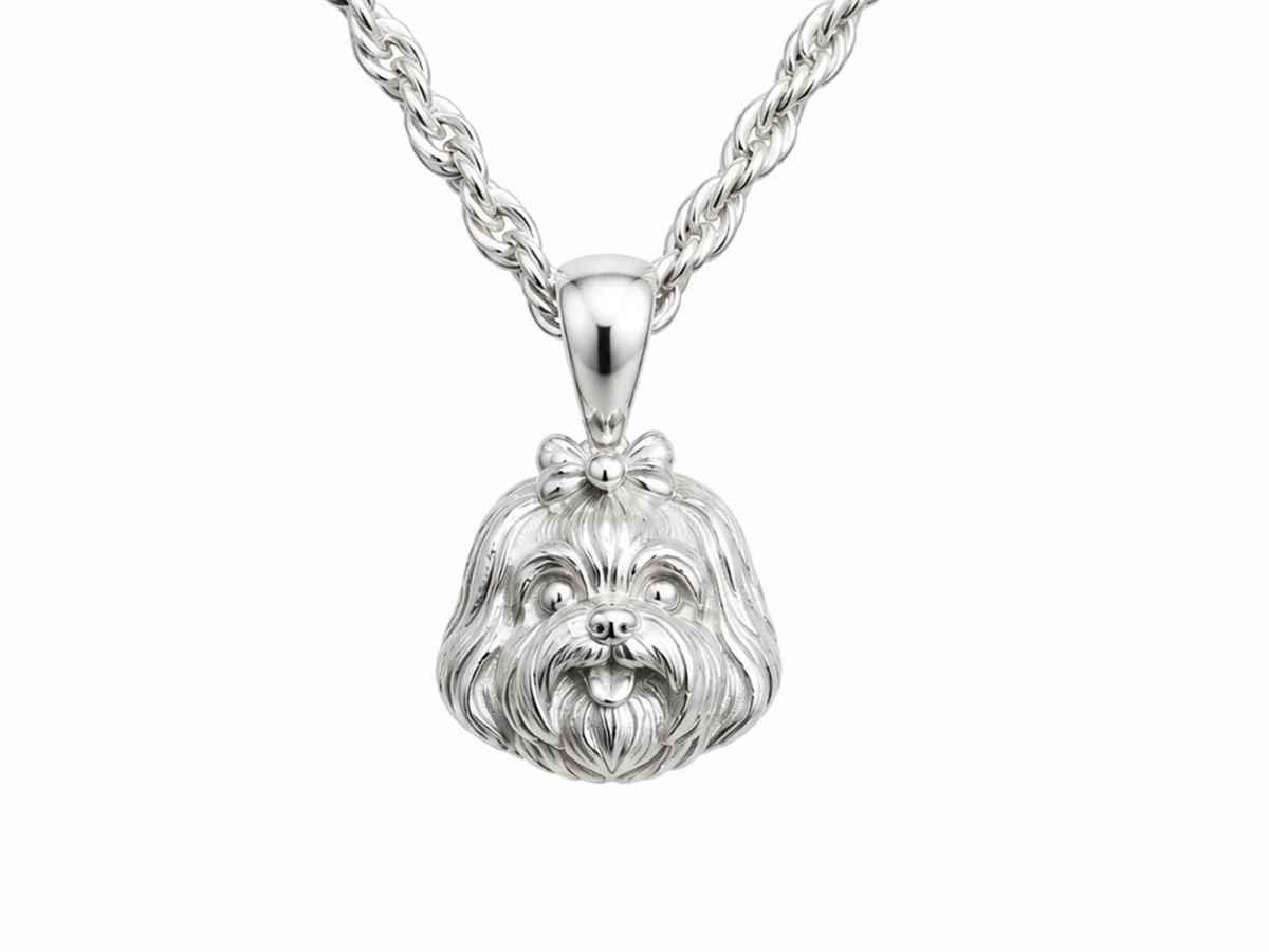 Front view of the Maltese Grace Pendant in 925 sterling silver featuring a detailed Maltese dog portrait.