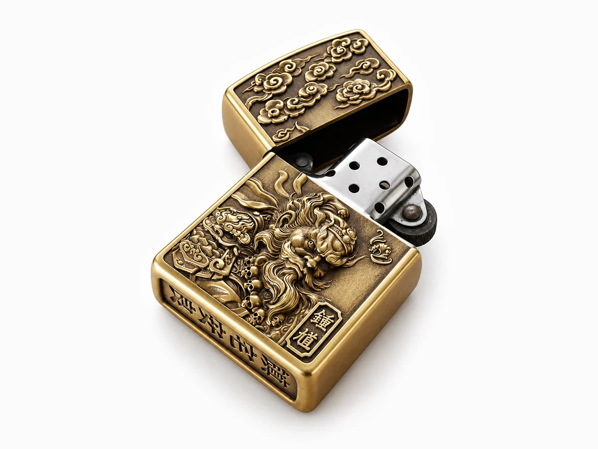 Zhong Kui Guardian Brass Lighter Case